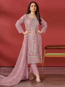 ODETTE Ethnic Motifs Embroidered Sequinned Georgette Semi-Stitched Dress Material