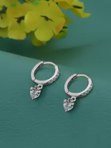 Sangria Rhodium-Plated 925 Sterling Silver Heart Shaped Hoop Earrings