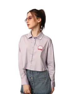 ONLY Women Spread Collar Solid Boxy Casual Shirt