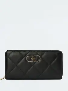 max Women Quilted PU Zip Around Wallet