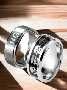 fabula Men Set Of 2 Stainless Steel Punk Skull Finger Rings