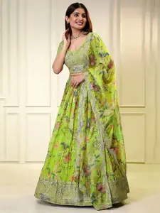 FABPIXEL Women Embroidered Sequinned Semi-Stitched Lehenga Unstitched Blouse ,Dupatta