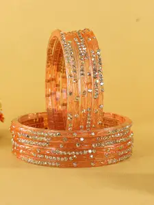 LAVAZZA Set Of 12 Zircon Diamond & Beads Work Glass Bangles