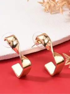 KRENOZ Gold-Plated Stainless Steel Geometric Twisted Half Hoop Earrings