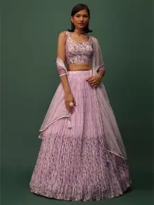 FABPIXEL Embroidered Mirror Work Semi-Stitched Lehenga & Unstitched Blouse With Dupatta