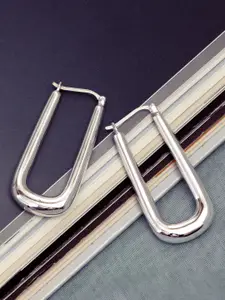 LeCalla Silver-Plated 925 Sterling Silver Rectangular Shaped Hoop Earrings
