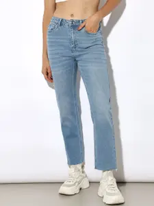 ONLY Women Straight Fit High-Rise Light Fade Stretchable Jeans