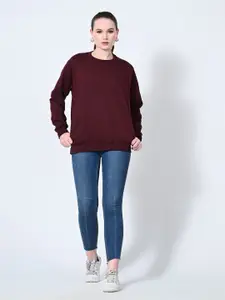 BAESD Women Solid Round Neck Fleece Pullover Sweatshirt