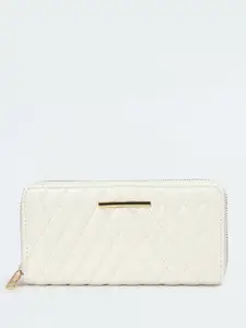 max Women Geometric Textured Quilted PU Zip Around Wallet