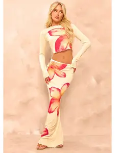 LULU & SKY Round Neck Printed Top & Skirt