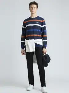 Pepe Jeans Men Striped Round Neck Cotton Pullover Sweatshirt