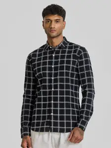 Snitch Men Smart Spread Collar Tartan Checked Cotton Casual Shirt