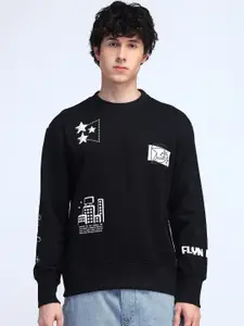 Flying Machine Men Abstract Printed Round Neck Cotton Pullover Sweatshirt