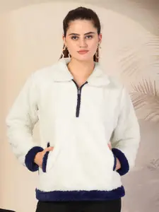 KLOTTHE Women Solid Spread Collar Faux Fur Winter Jacket