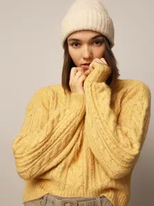 ONLY Women Turtle Neck Cable Knit Pullover Sweater