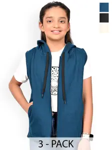 BAESD Girls Pack Of 3 Solid Hooded Fleece Front Open Sweatshirts