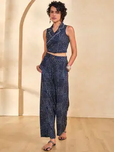 Global Desi Printed Crop Top With Trousers