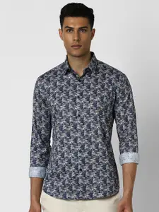 V Dot Men Spread Collar Conversational Printed Cotton Slim Fit Casual Shirt