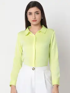 NOT SO PINK Women Premium Spread Collar Solid Satin Formal Shirt