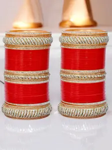 LUCKY JEWELLERY Set of 80 Stone-Studded Punjabi Chura Bridal Wedding Bangle Set