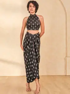 Global Desi Ethnic Motifs Printed Top With Skirt