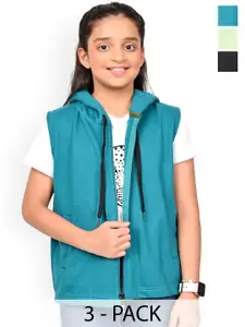 BAESD Girls Pack Of 3 Solid Hooded Fleece Front Open Sweatshirts