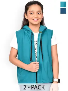 BAESD Girls Pack Of 2 Solid Hooded Fleece Front Open Sweatshirts