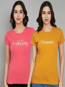 Trend Level Women Pack Of 2 Typography Printed Round Neck Cotton T-shirts