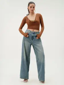 FREAKINS Women Flared High-Rise Light Fade Jeans