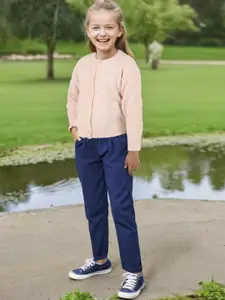 INCLUD Girls Self Design Cardigan Ribbed Sweater