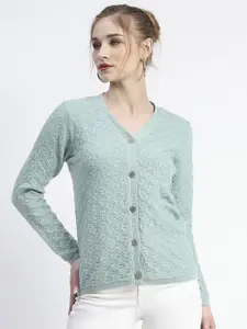 Madame Women Self Design Cable Knit Ribbed Cardigan Sweater