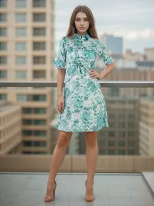 BAESD Floral Printed Flared Sleeve A-Line Cotton Dress