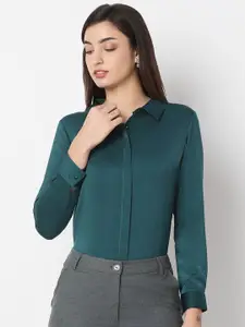 NOT SO PINK Women Premium Spread Collar Solid Satin Formal Shirt