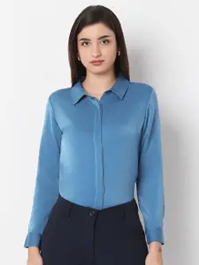 NOT SO PINK Women Premium Spread Collar Solid Satin Formal Shirt