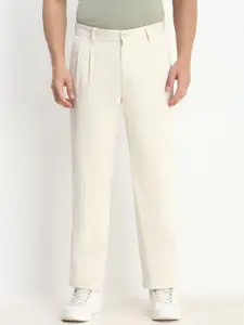 Allen Solly Men Solid Pleated Cotton Trousers