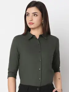 NOT SO PINK Women Premium Spread Collar Solid Cotton Slim Fit Formal Shirt