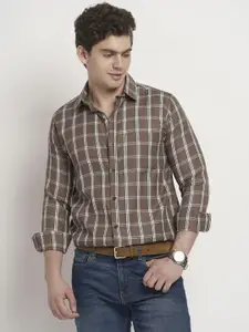 TRYBUY.IN Men Standard Spread Collar Windowpane Checked Cotton Casual Shirt