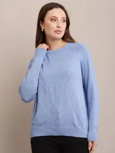 NoBarr Women Ribbed Self Design Round Neck Pullover Ribbed Sweater