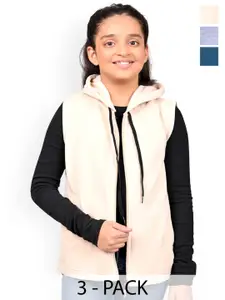 BAESD Girls Pack Of 3 Solid Hooded Fleece Front Open Sweatshirts