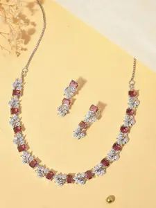 Silvermerc Designs Silver-Plated American Diamond-Studded Necklace & Earrings