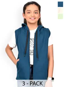 BAESD Girls Pack Of 3 Solid Hooded Fleece Front Open Sweatshirts