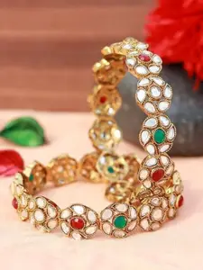 I Jewels Set Of 2 Gold Plated Kundan Stone Studded Bangles