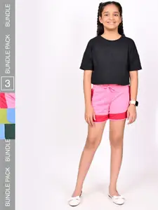 BAESD Girls Pack Of 3 Solid Cotton Mid-Rise Shorts