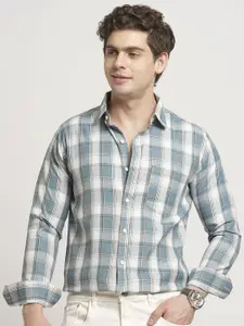 TRYBUY.IN Men Standard Spread Collar Tartan Checked Cotton Casual Shirt