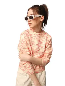ONLY Women Abstract Printed Round Neck Pure Cotton Pullover Sweater