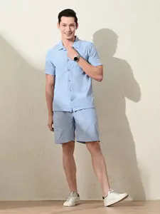 STARFOX Cuban Collar Self Design Shirt With Shorts