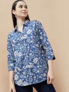 Colour Me by Melange Women Cutaway Collar Floral Printed Cotton Casual Shirt