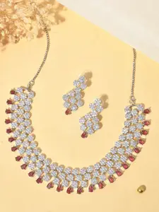 Silvermerc Designs Silver-Plated American Diamond-Studded Necklace & Earrings