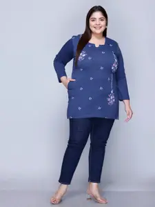 IN Love Women Floral Printed Regular Fit Plus Size Long T-Shirt