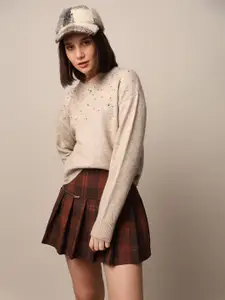 ONLY Women Solid Pullover With Embellished Detail Sweater